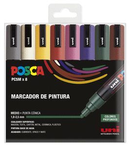 POSCA PC5M/8C ESTUCHE COLORES OSCUROS MARCADOR DE PINTURA MEDIO PUNTA CONICA 1,8-2,5MM 