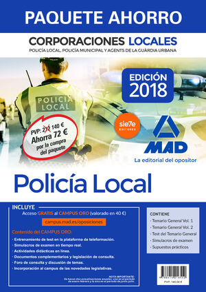 018 5VOLS PAQUETE AHORRO POLICIA LOCAL DE CORPORACIONES LOCALES