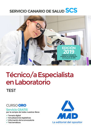 019 TEST LABORATORIO SERVICIO CANARIO SALUD. TECNICO / A ESPECIALISTA