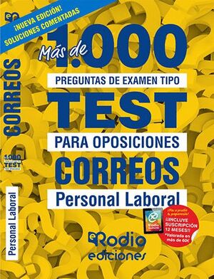 020 CORREOS. PERSONAL LABORAL. MÁS DE 1.000 PREGUNTAS TIPO TEST PARA OPOSICIONES.